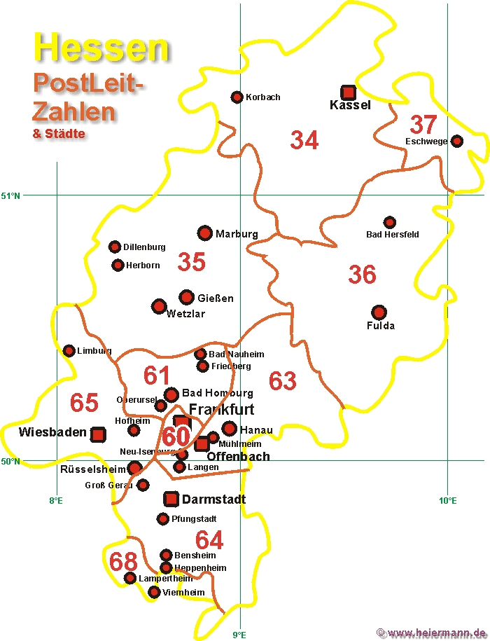 PostLeitZahlen in Hessen